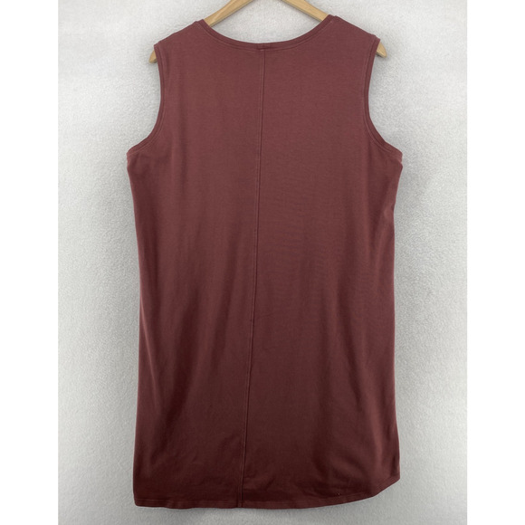 EILEEN FISHER Dress L Stretch Cotton Jersey Shift Tank Mini Sleeveless Brown USA - Picture 3 of 9